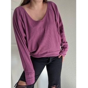 Free People Thermal Womens Medium Mulberry Santa Clara Shirt Top V Neck NEW